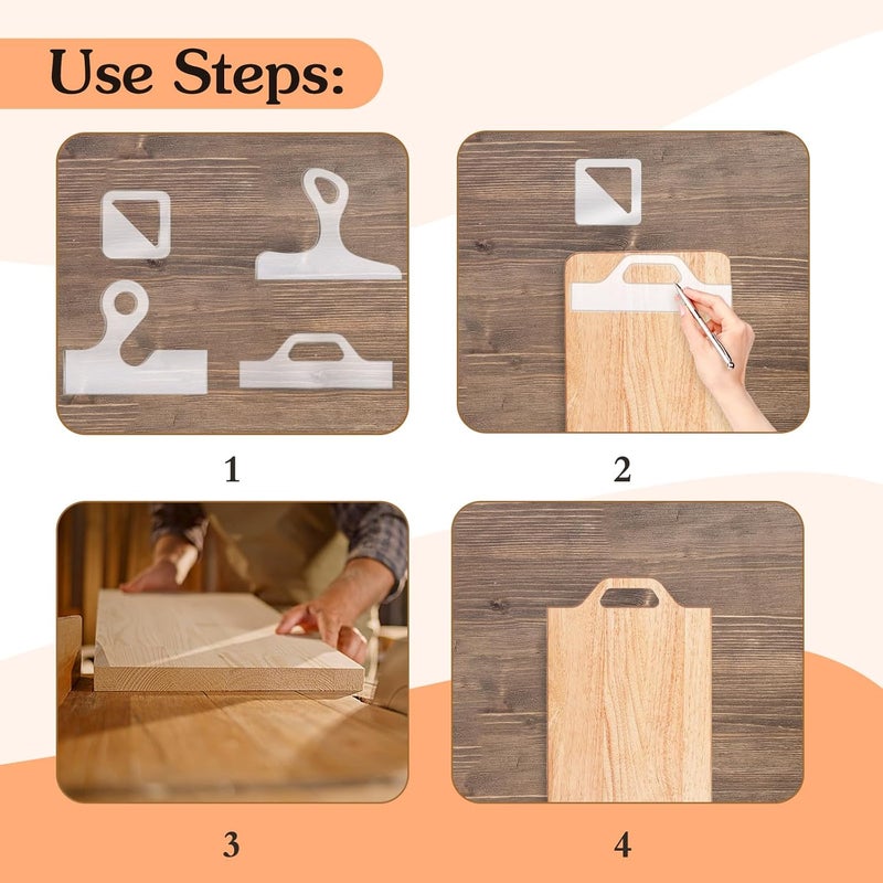 LYMOI Router Templates, 4pcs Acrylic Charcuterie Board Handle Template, Clear Cut Board Thick Handle Template, Angled Curvy Tracing Stencils Cut Guide Tools for Kitchen Woodworking. (Style 2) - Image 4